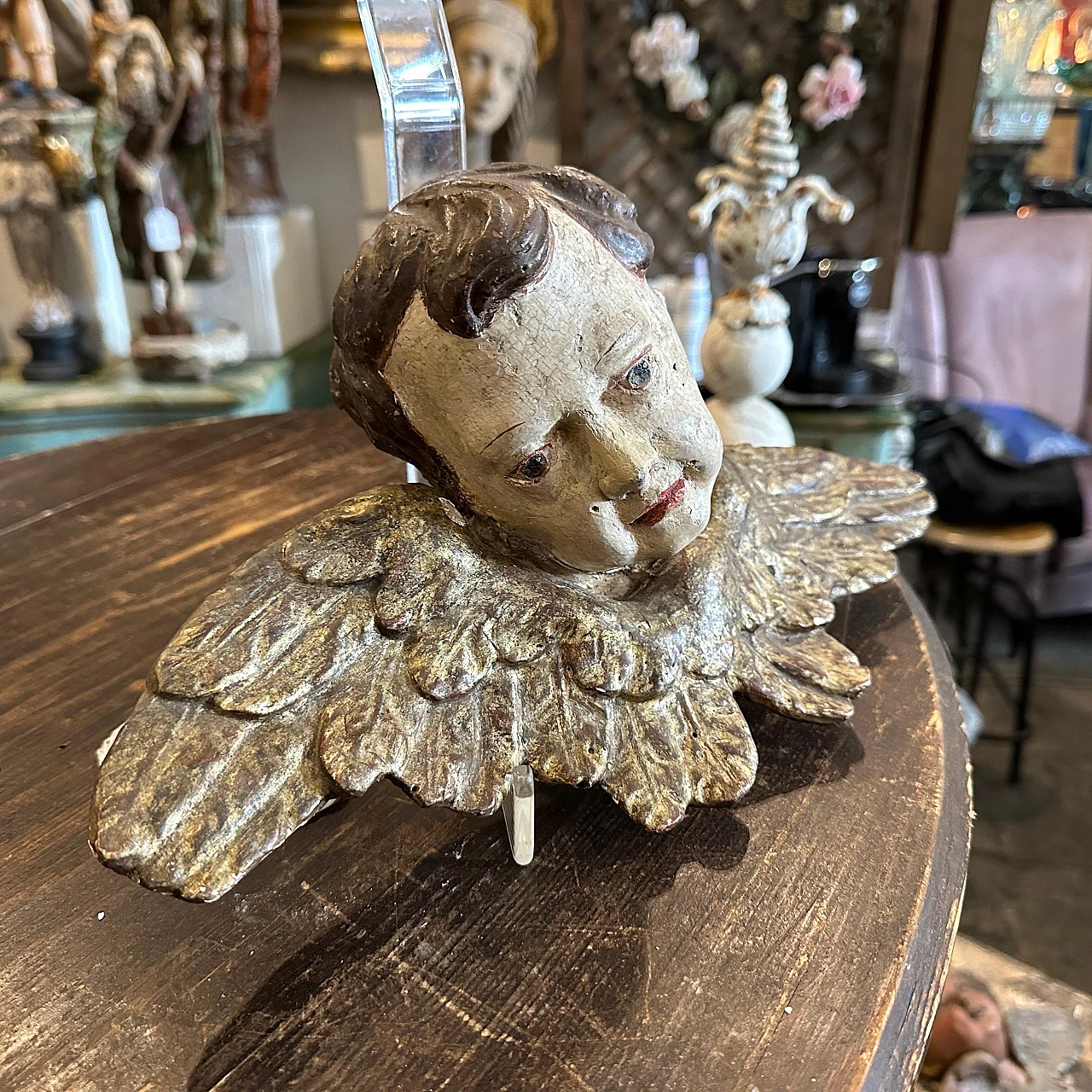 Pair of lacquered and carved wood winged angel heads, 1750s 9