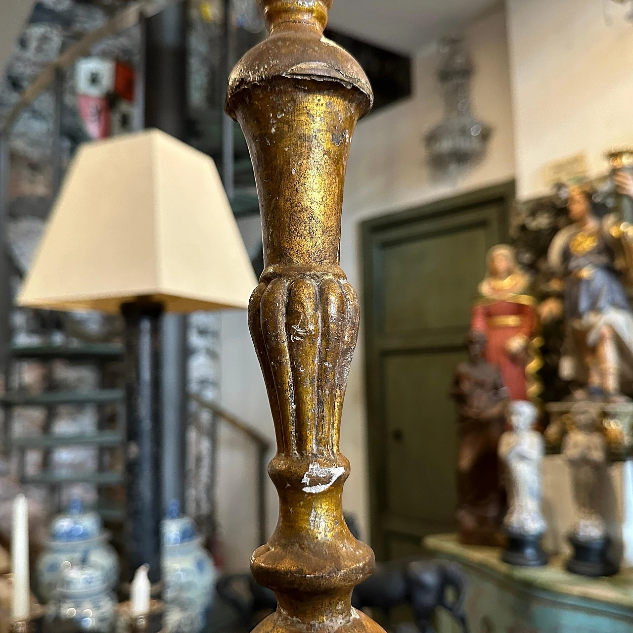 Pair of gilded wooden torch holders in Empire style, 19th century 7