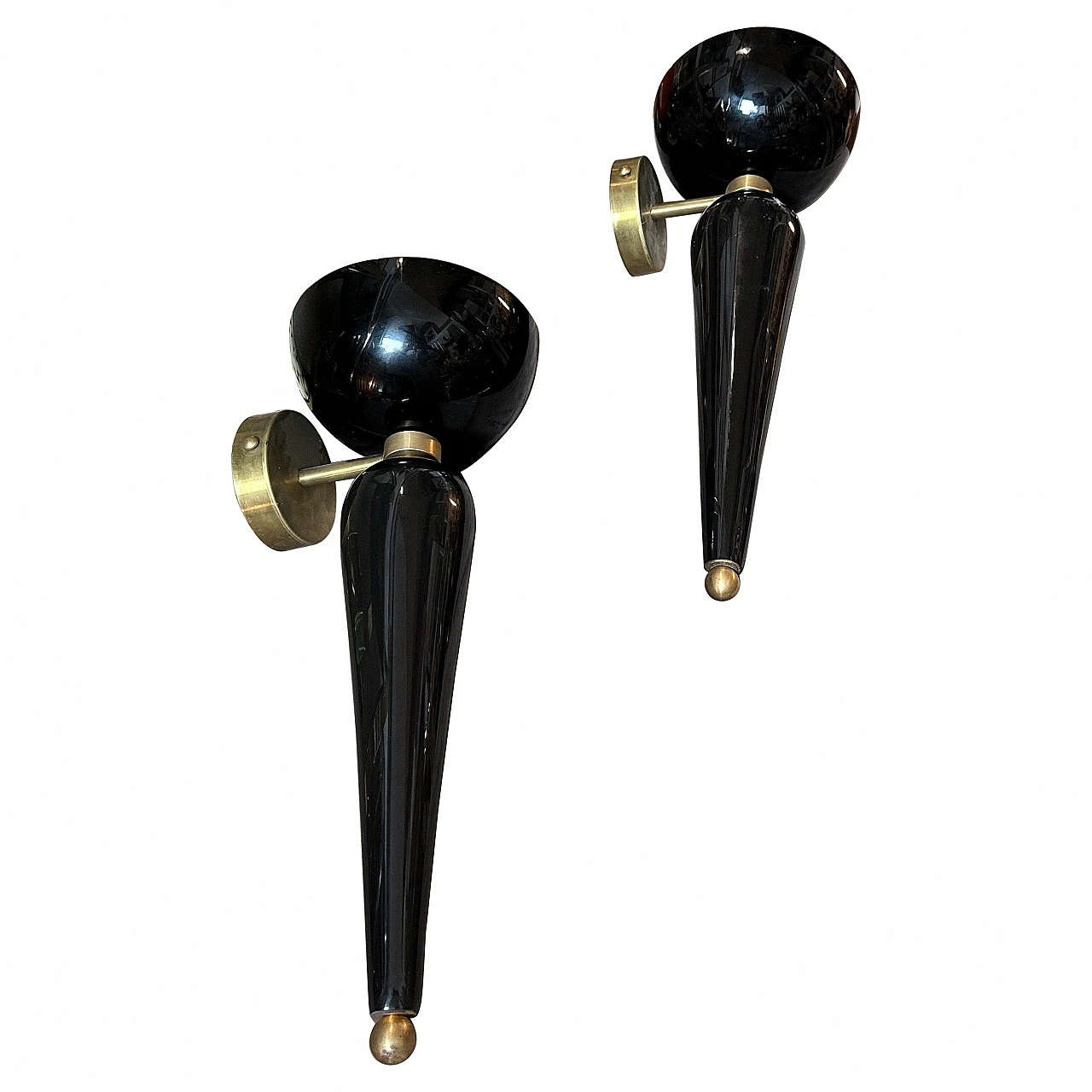 Pair of brass and Murano glass torch lamps, 1950s 1