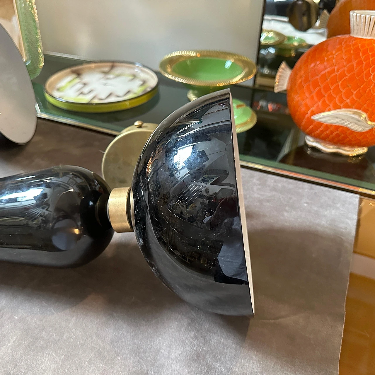 Pair of brass and Murano glass torch lamps, 1950s 4