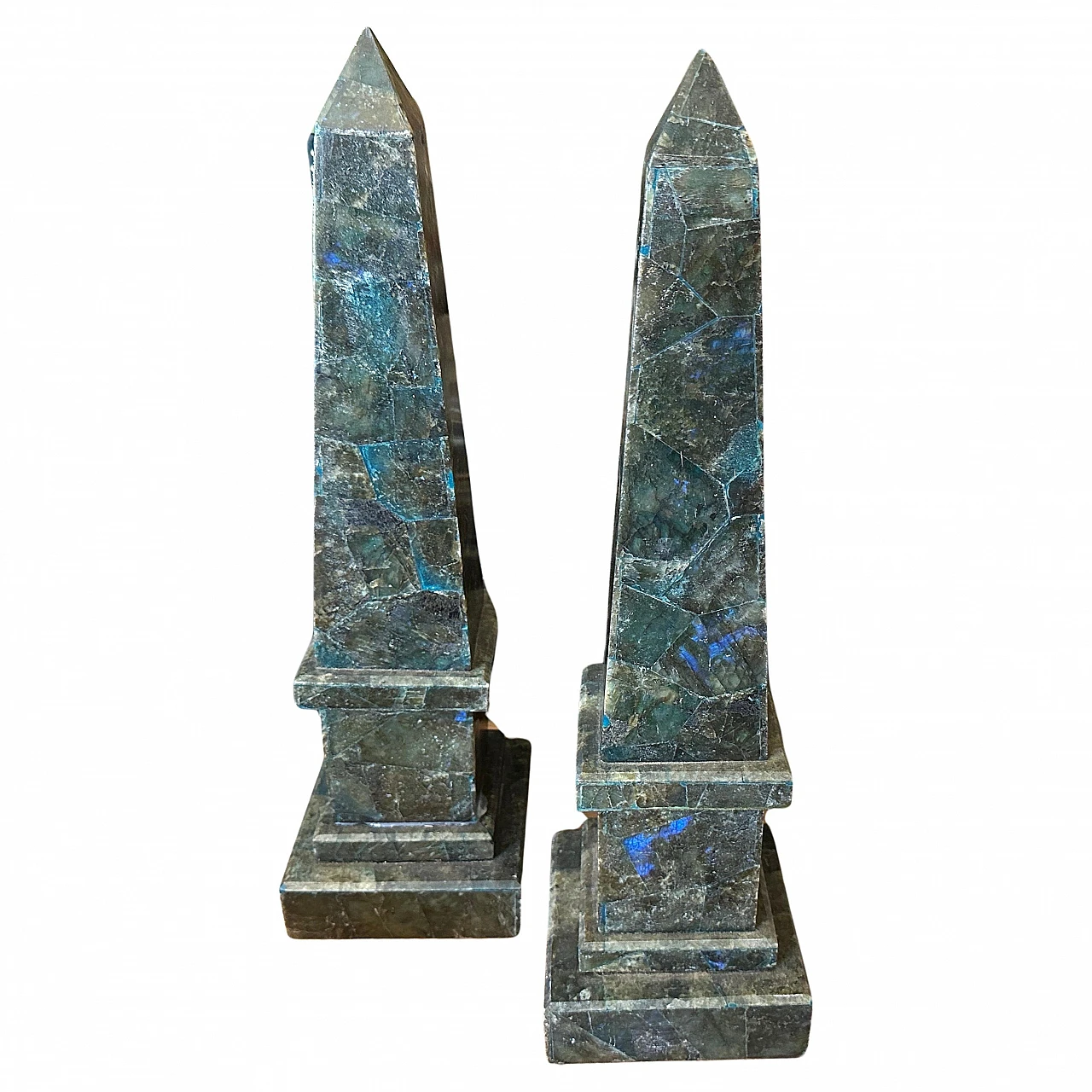 Pair of green marble and lapis lazuli obelisks, late 19th century 1