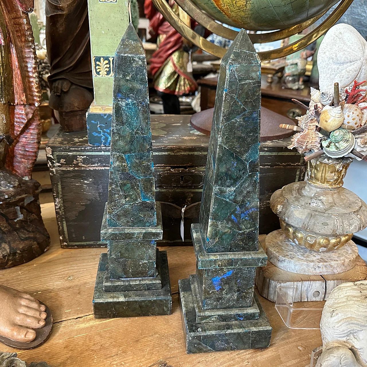 Pair of green marble and lapis lazuli obelisks, late 19th century 2