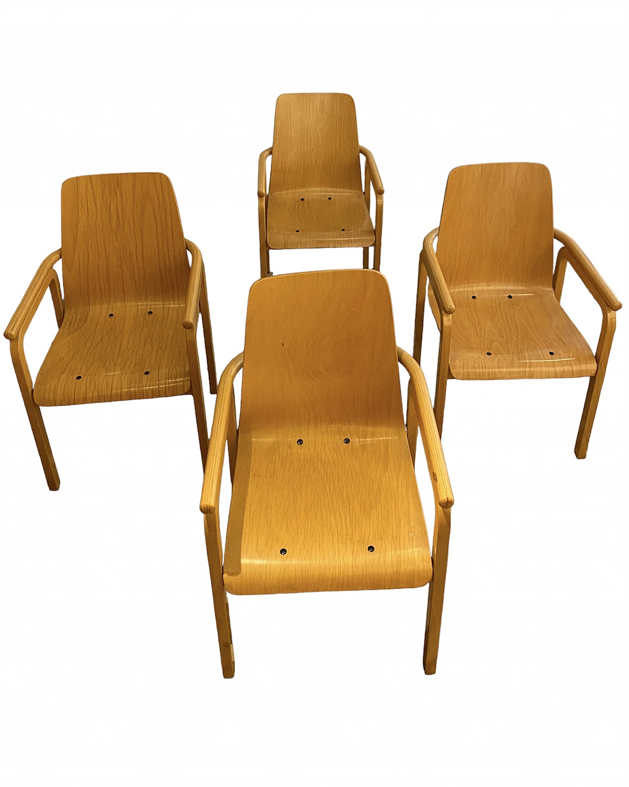 4 Wooden armchairs, 1980s 4