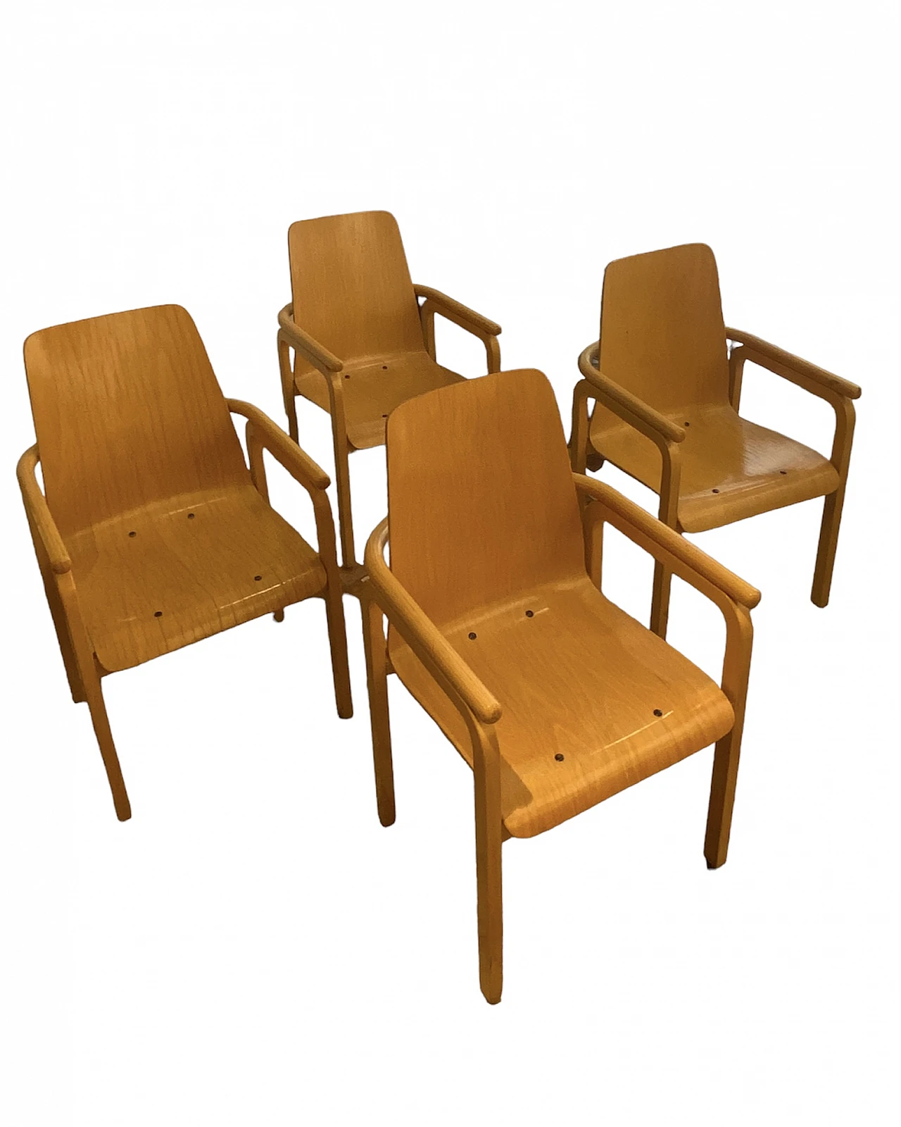 4 Wooden armchairs, 1980s 5