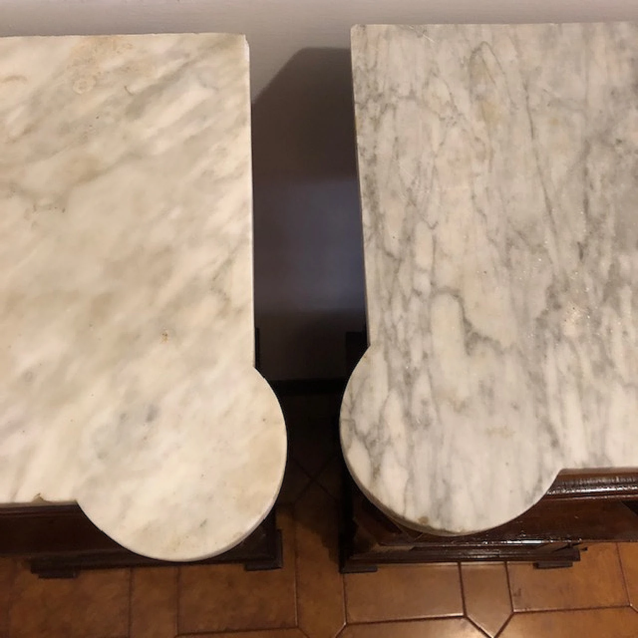 Pair of solid wood and marble bedside tables, early 20th century 7