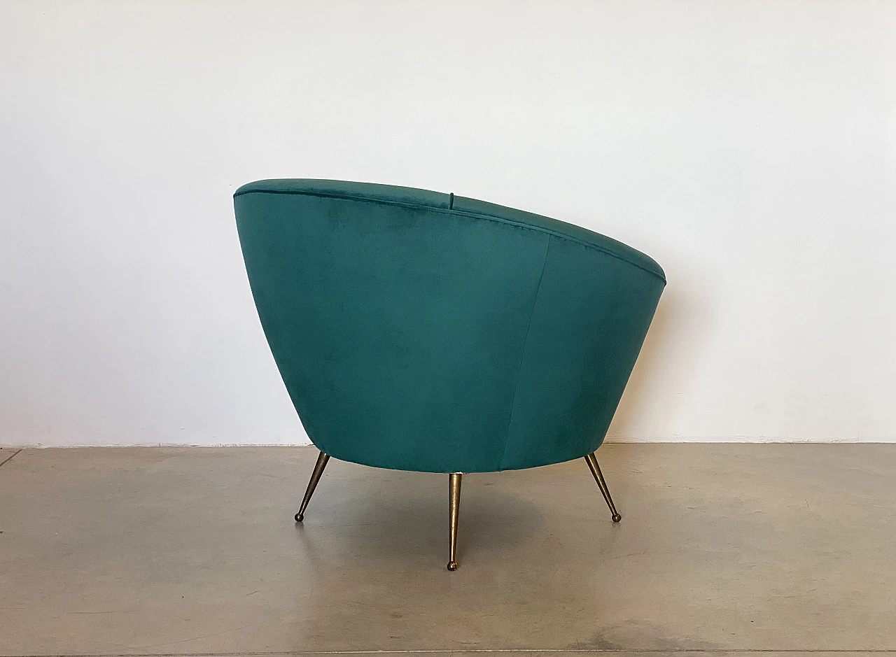 Pair of armchairs in green velvet & brass feet by ISA Bergamo, 1950s 6