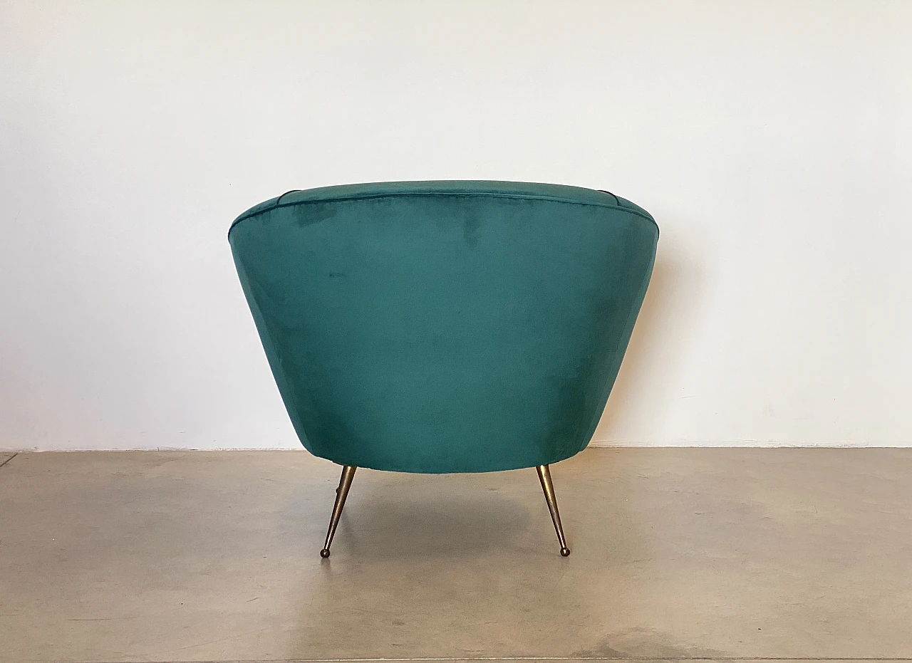 Pair of armchairs in green velvet & brass feet by ISA Bergamo, 1950s 9