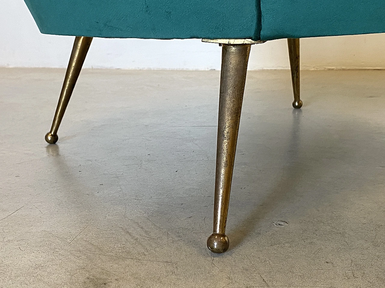 Pair of armchairs in green velvet & brass feet by ISA Bergamo, 1950s 13