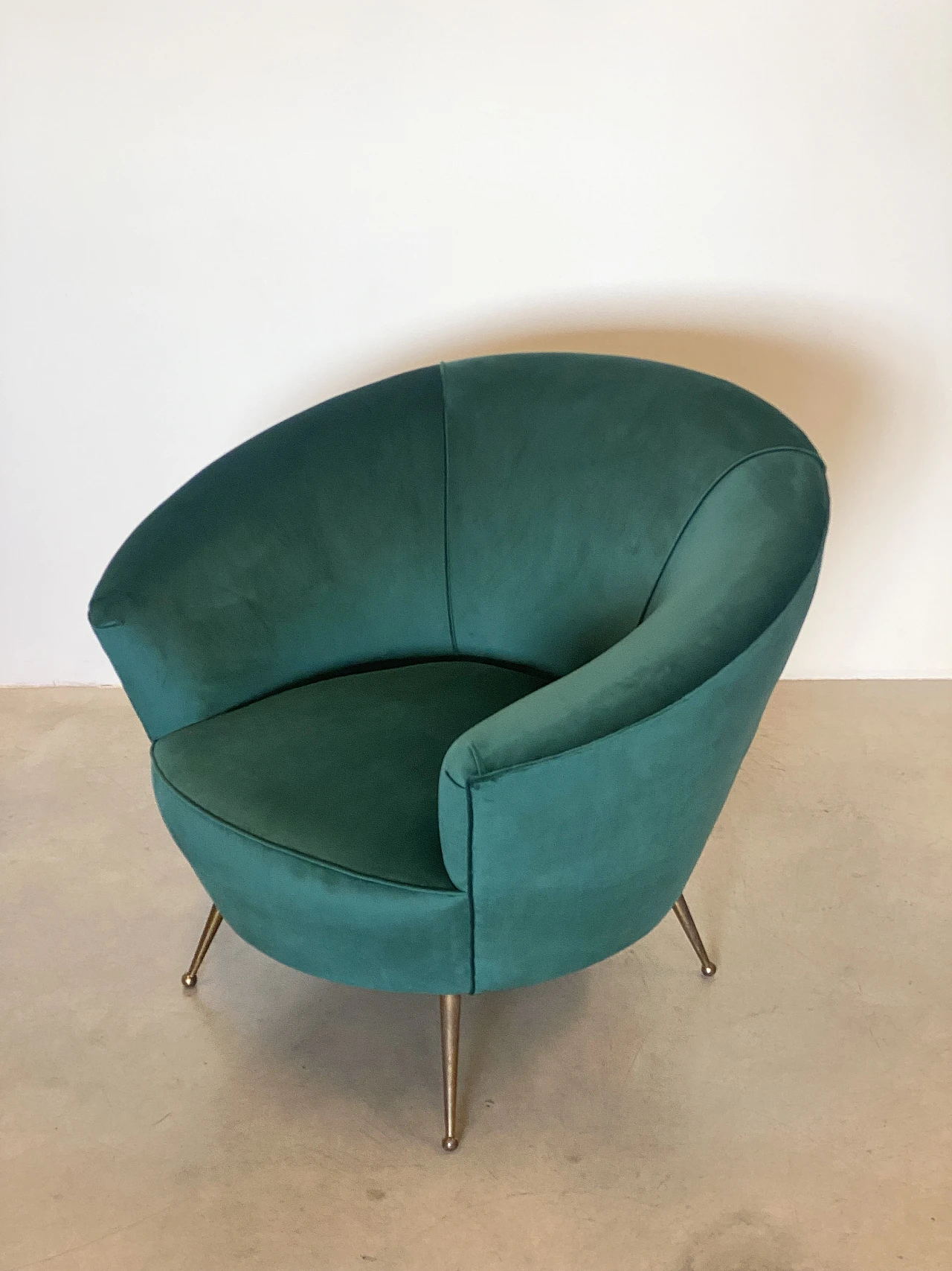 Pair of armchairs in green velvet & brass feet by ISA Bergamo, 1950s 15