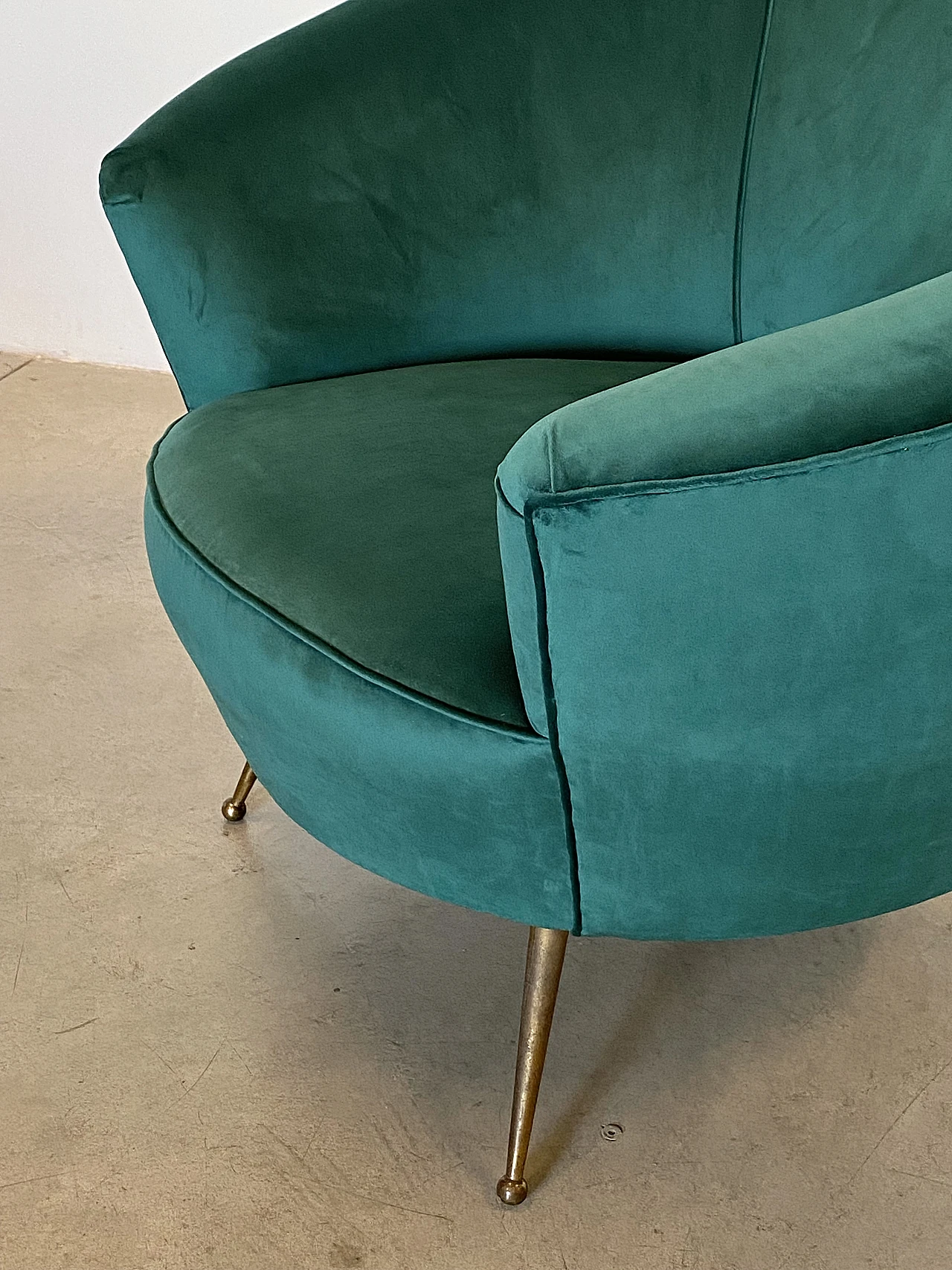 Pair of armchairs in green velvet & brass feet by ISA Bergamo, 1950s 18