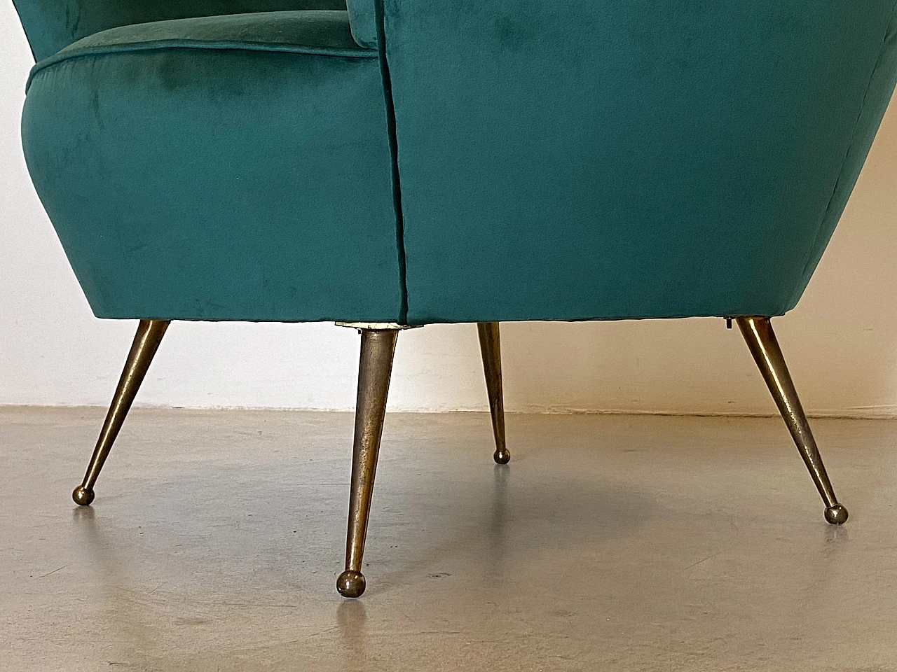 Pair of armchairs in green velvet & brass feet by ISA Bergamo, 1950s 19