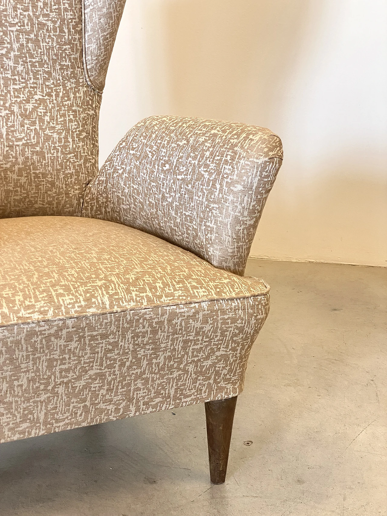 Pair of armchairs with beige fabric in the style of Paolo Buffa, 1940s 14