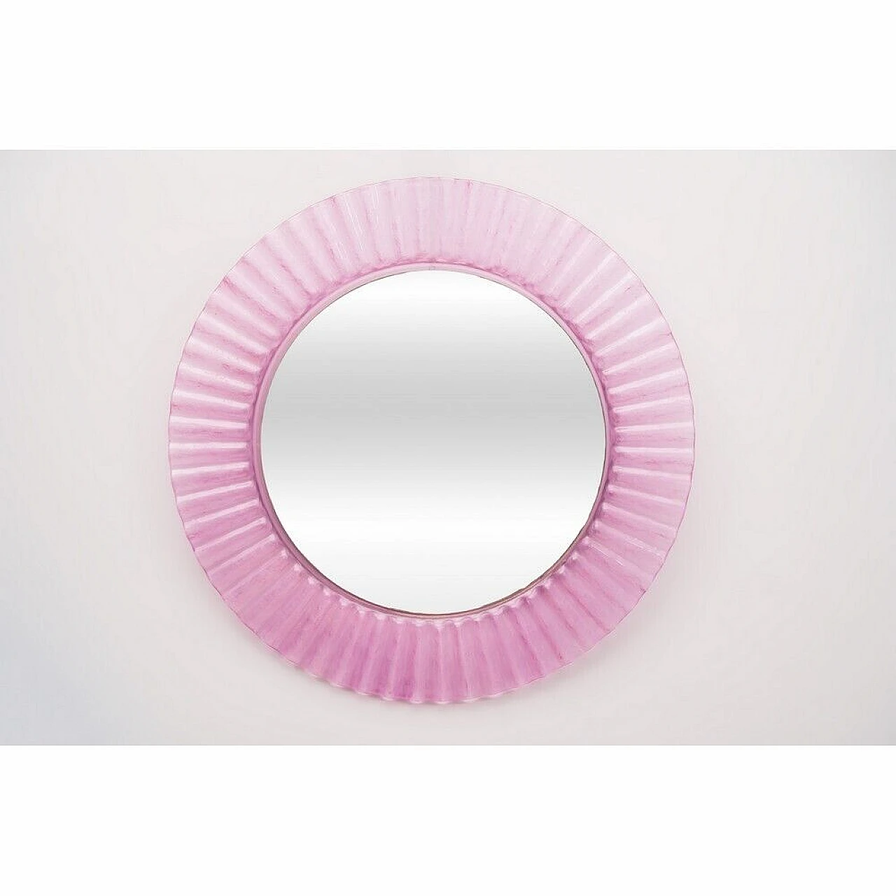 Pair of round pink and pale blue plastic mirrors, 1970s 9