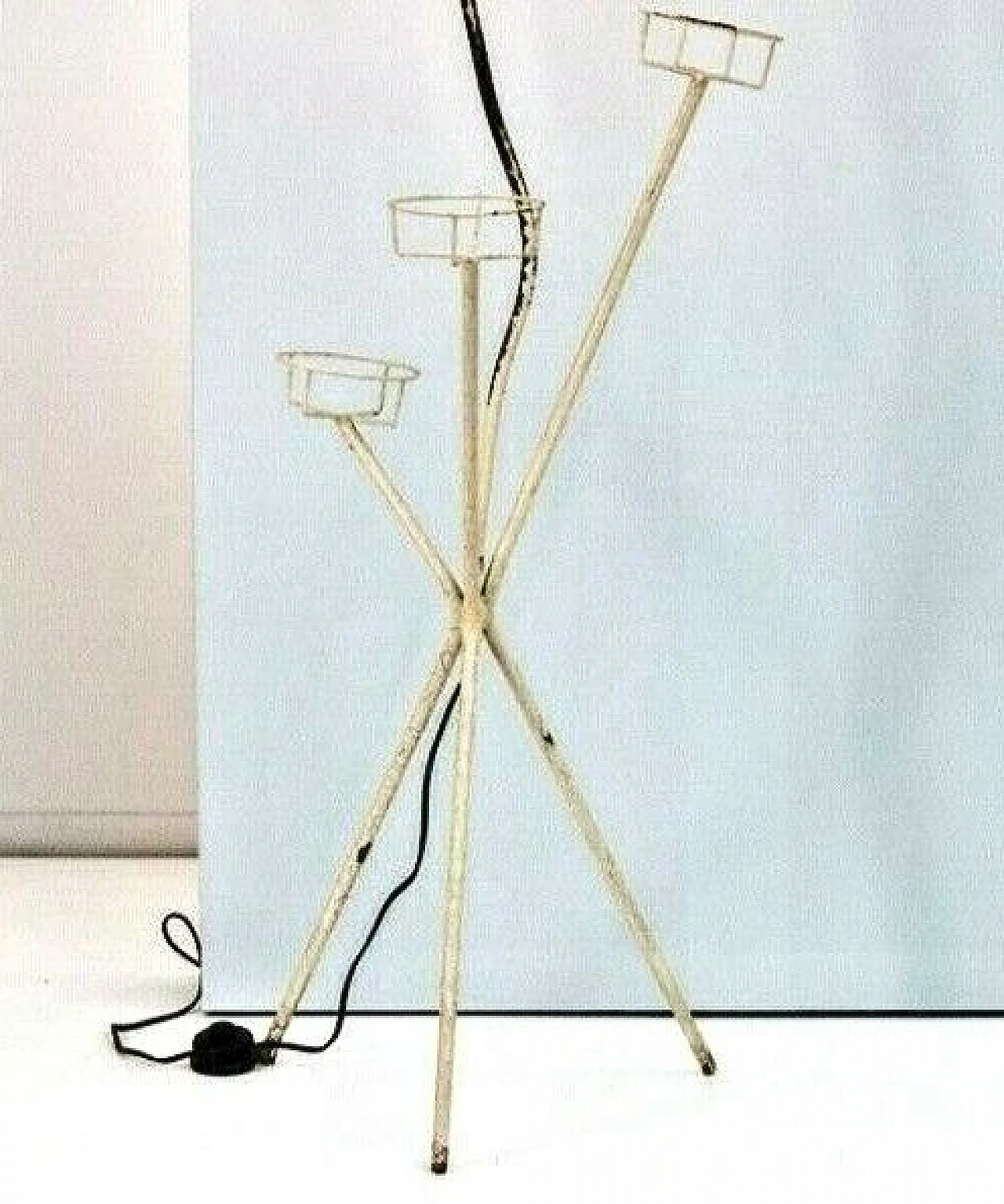 Metal floor lamp with vase holders by Mathieu Matégot, 1950s 1