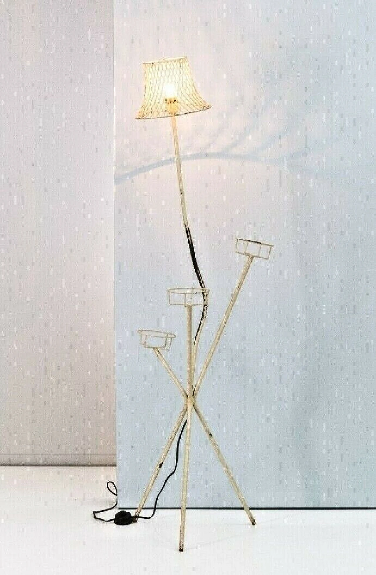 Metal floor lamp with vase holders by Mathieu Matégot, 1950s 10