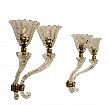 Pair of wall sconces attributed to Archimede Seguso, 1930s