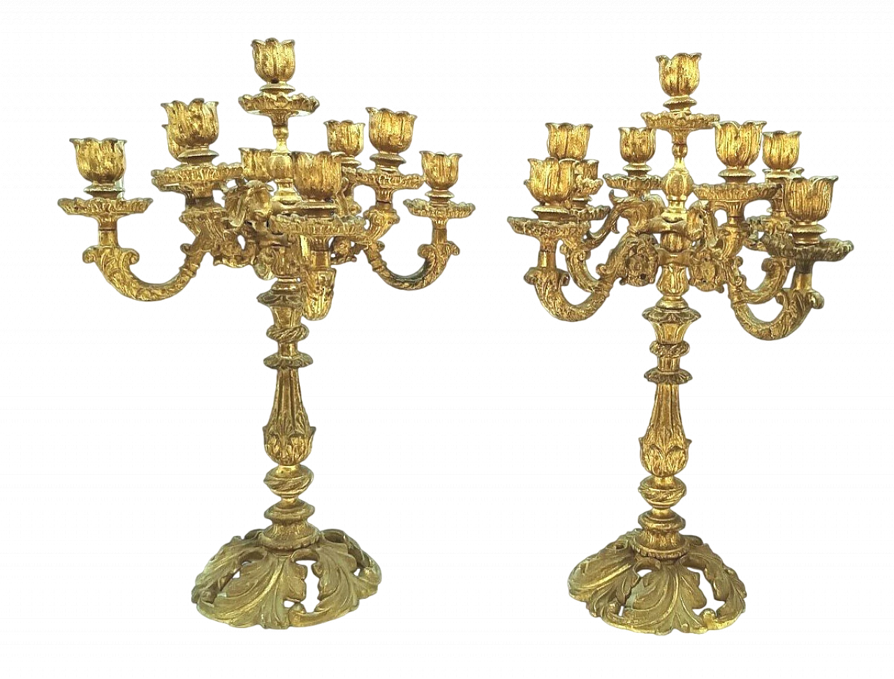 Pair of French gilded bronze candelabra, 19th century 2