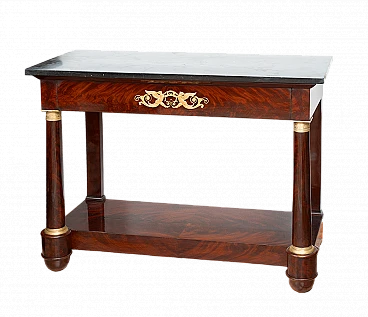 Console in mahogany feather with black marble top, 19th century