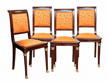 4 Chairs in mahogany with orange fabric & bronze details, 19th century