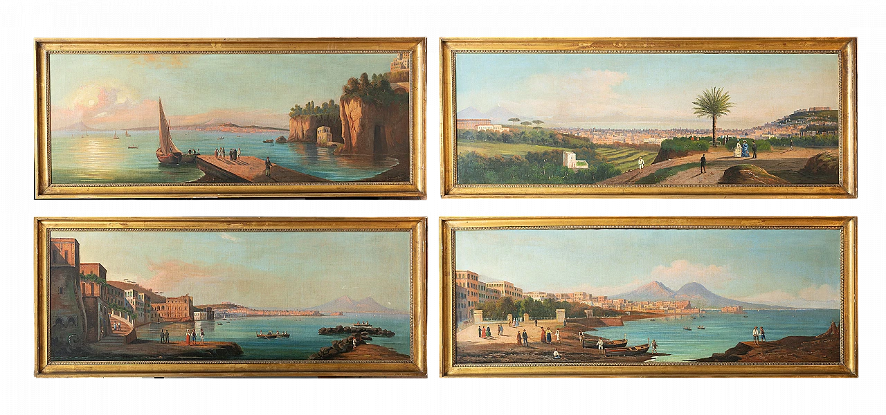 Girolamo Gianni, 4 views of Naples, oil on canvas, 19th century 10