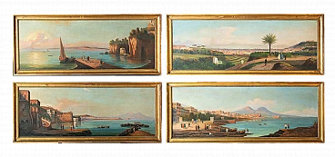 Girolamo Gianni, 4 views of Naples, oil on canvas, 19th century