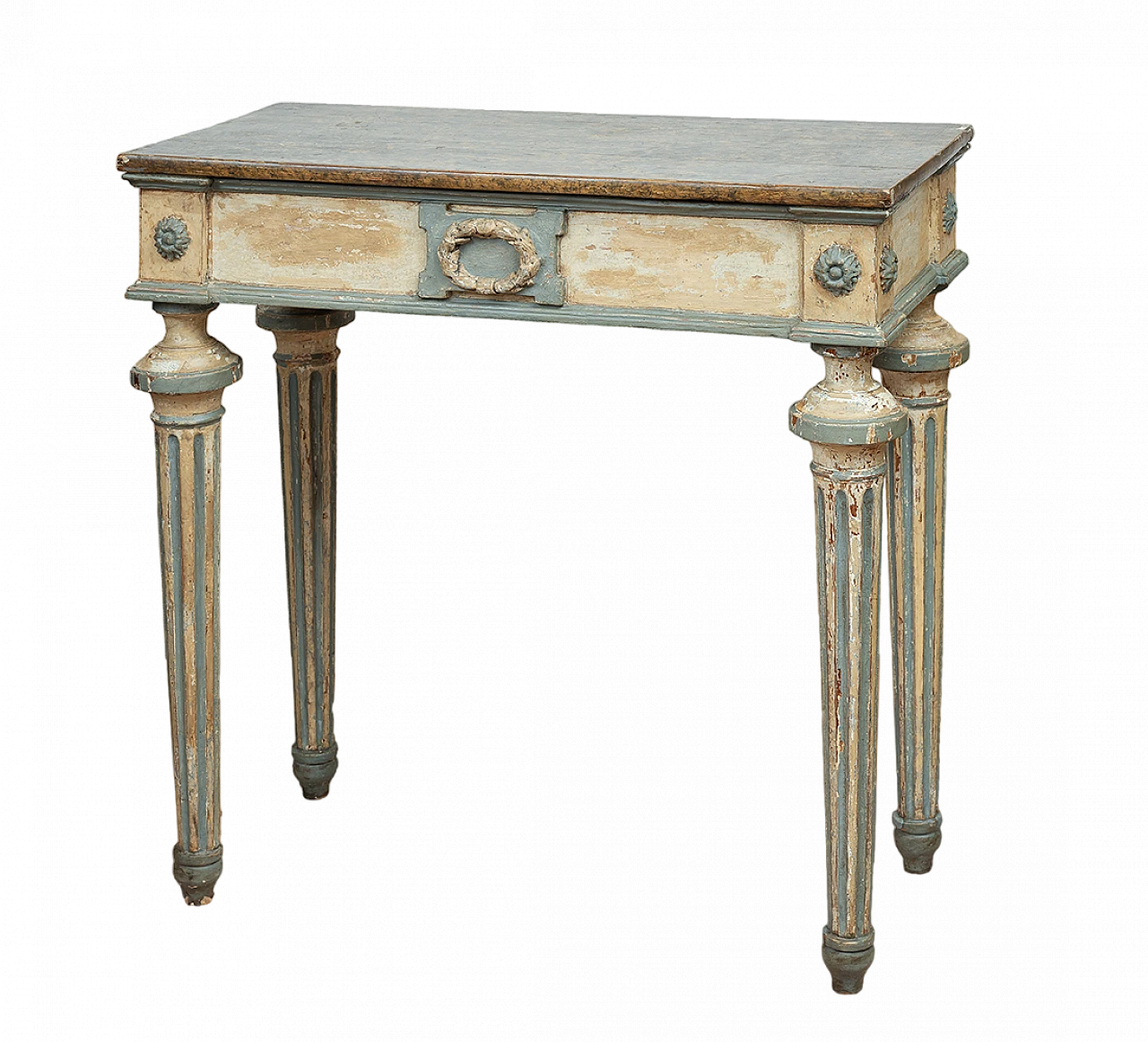 Console in lacquered wood with marbled top & grooved feet, 5