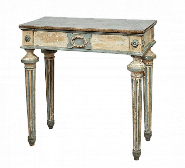 Console in lacquered wood with marbled top & grooved feet,