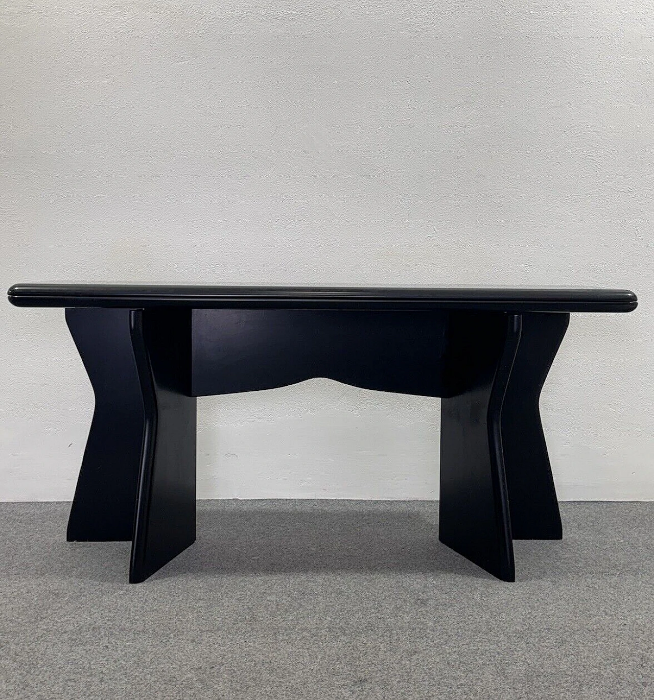 Black lacquered wood extendable console table, 1980s 3