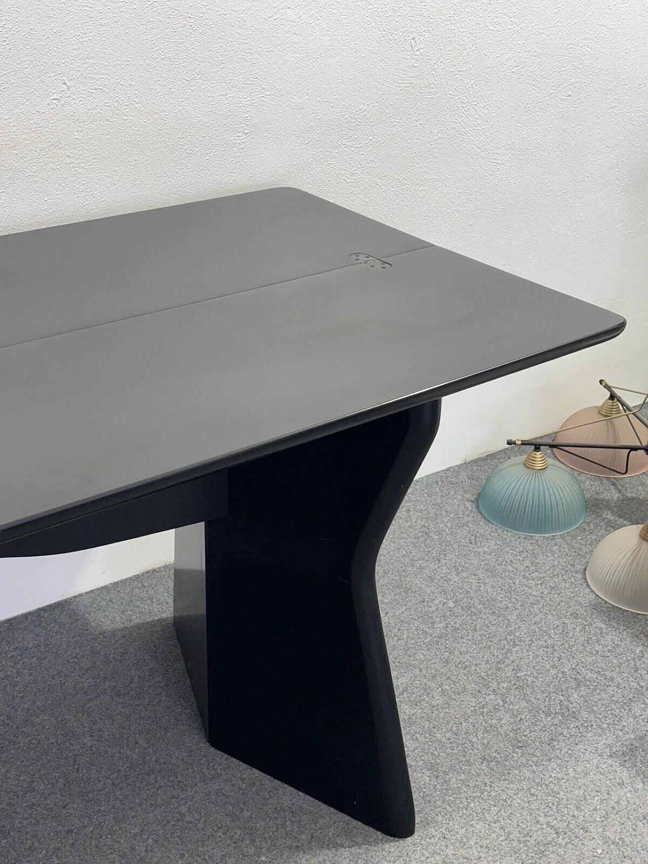 Black lacquered wood extendable console table, 1980s 15