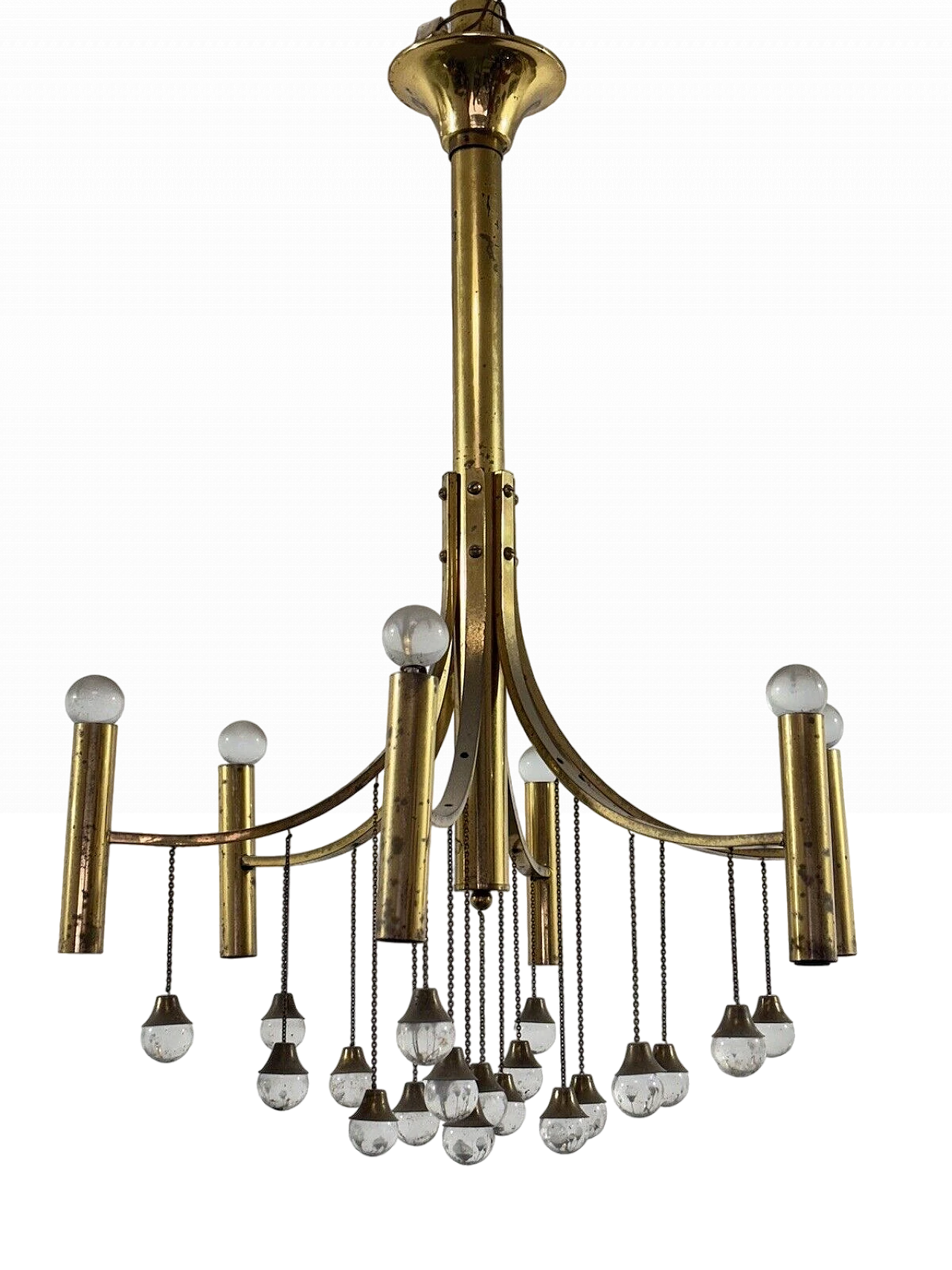 Brass and crystal six-light chandelier by Gaetano Sciolari 2