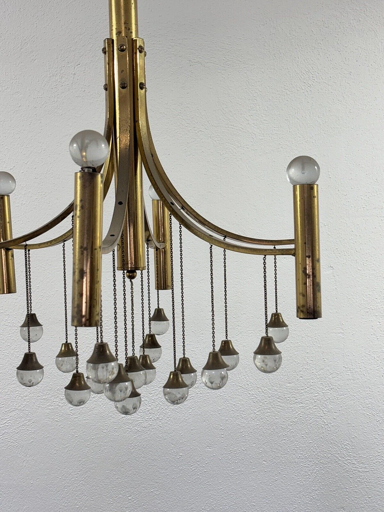 Brass and crystal six-light chandelier by Gaetano Sciolari 3