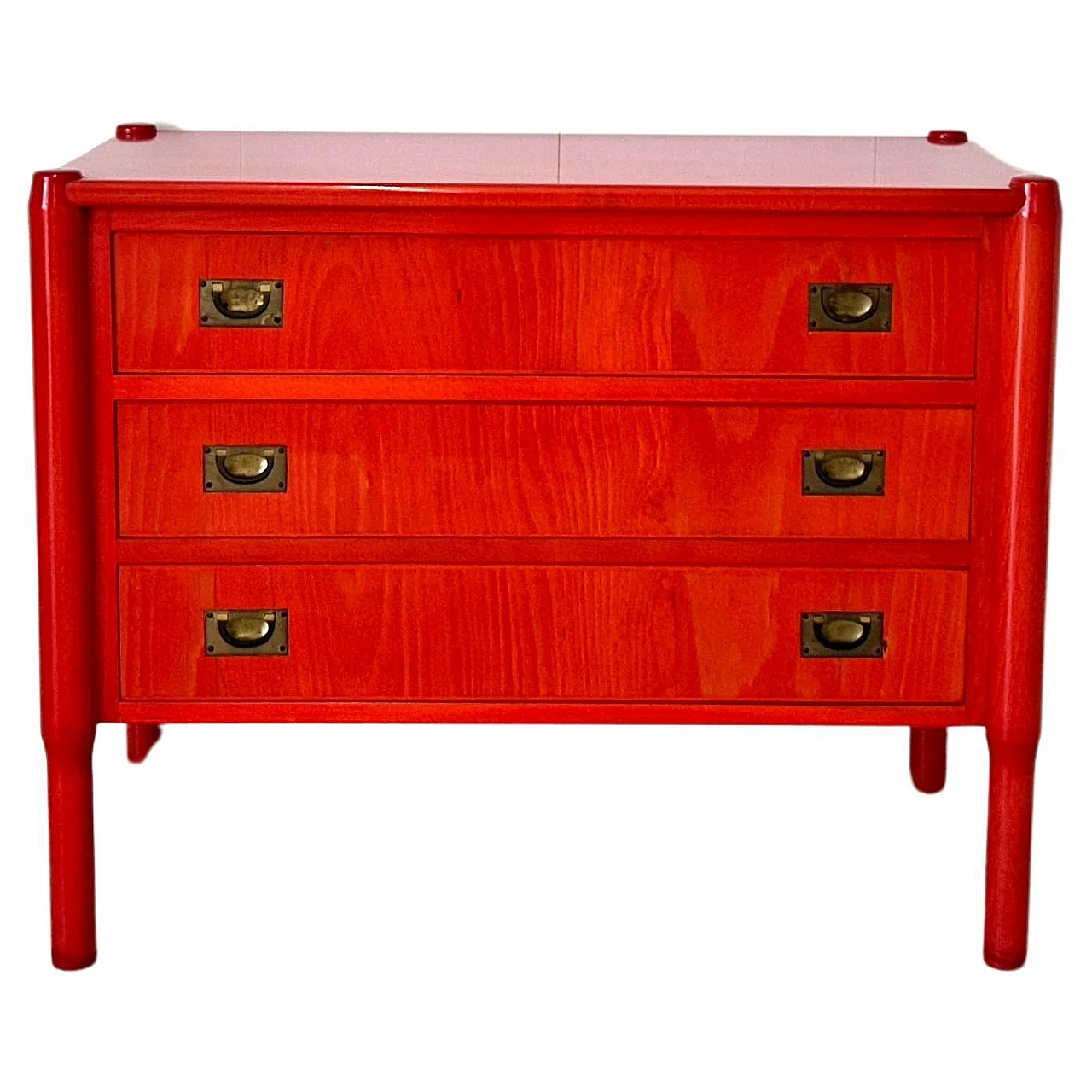 Red wood Carimate chest of drawers by Vico Magistretti, 1960s 1