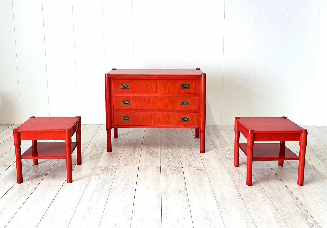 Red wood Carimate chest of drawers by Vico Magistretti, 1960s 7