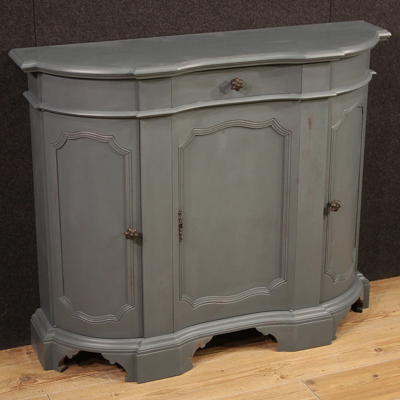 Sideboard in laquered & carved wood with three doors and a drawer 1