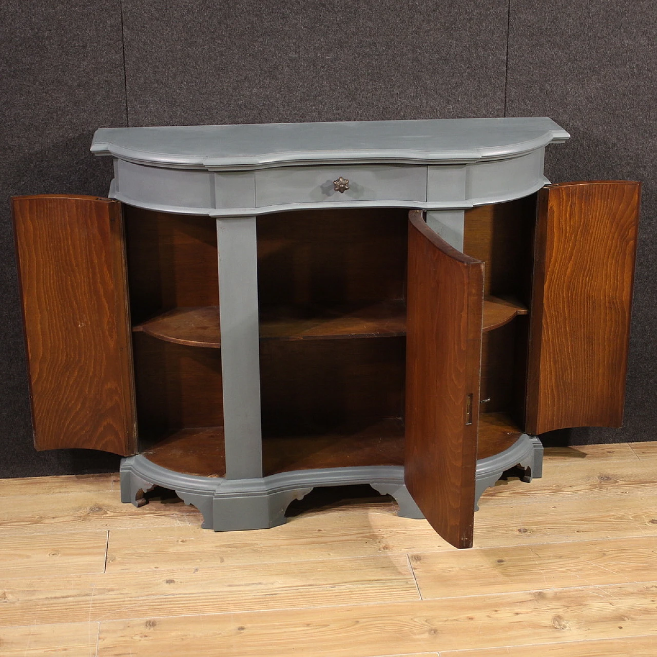 Sideboard in laquered & carved wood with three doors and a drawer 4