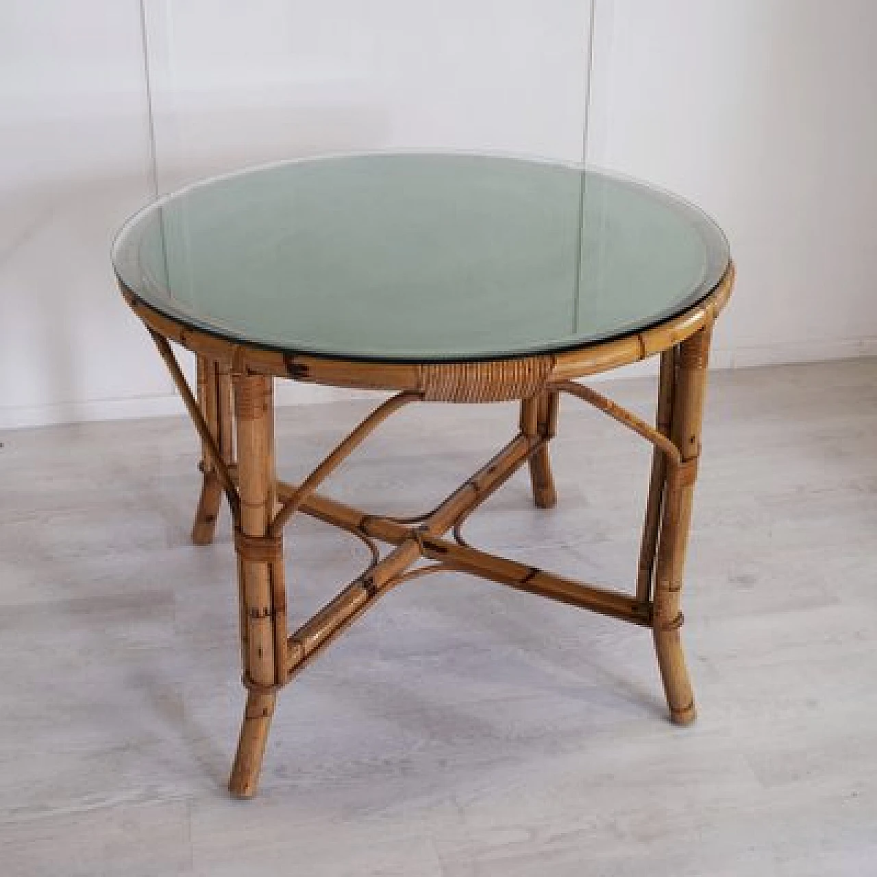 Bamboo table with glass top, 1960s 1