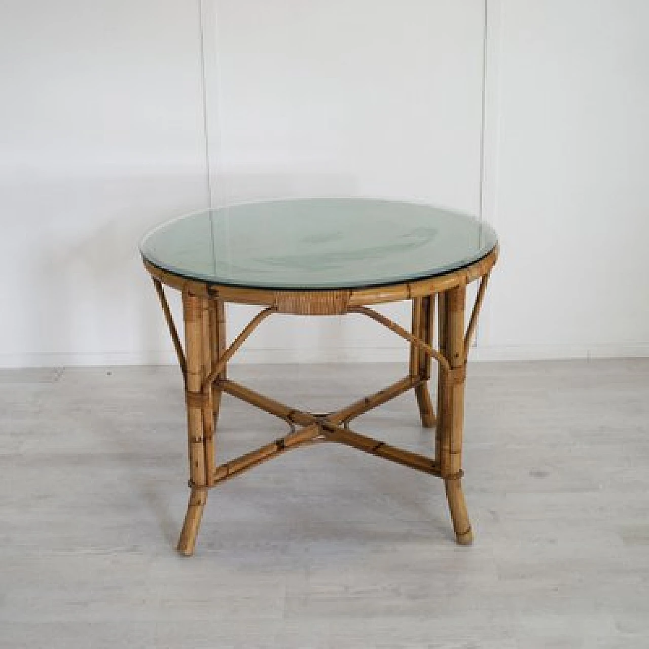 Bamboo table with glass top, 1960s 2