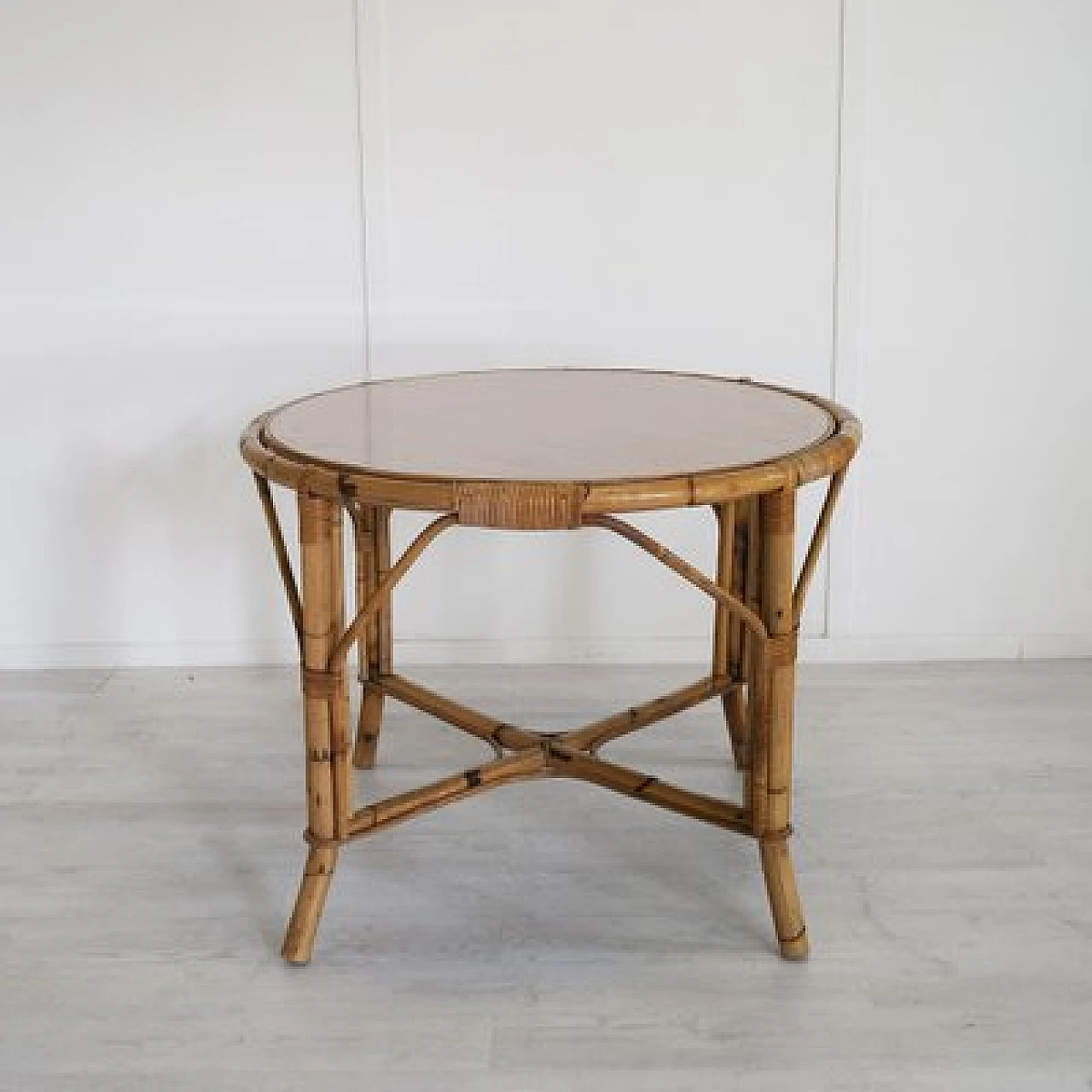 Bamboo table with glass top, 1960s 3