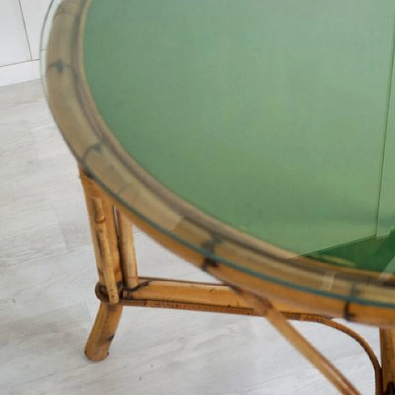 Bamboo table with glass top, 1960s 5