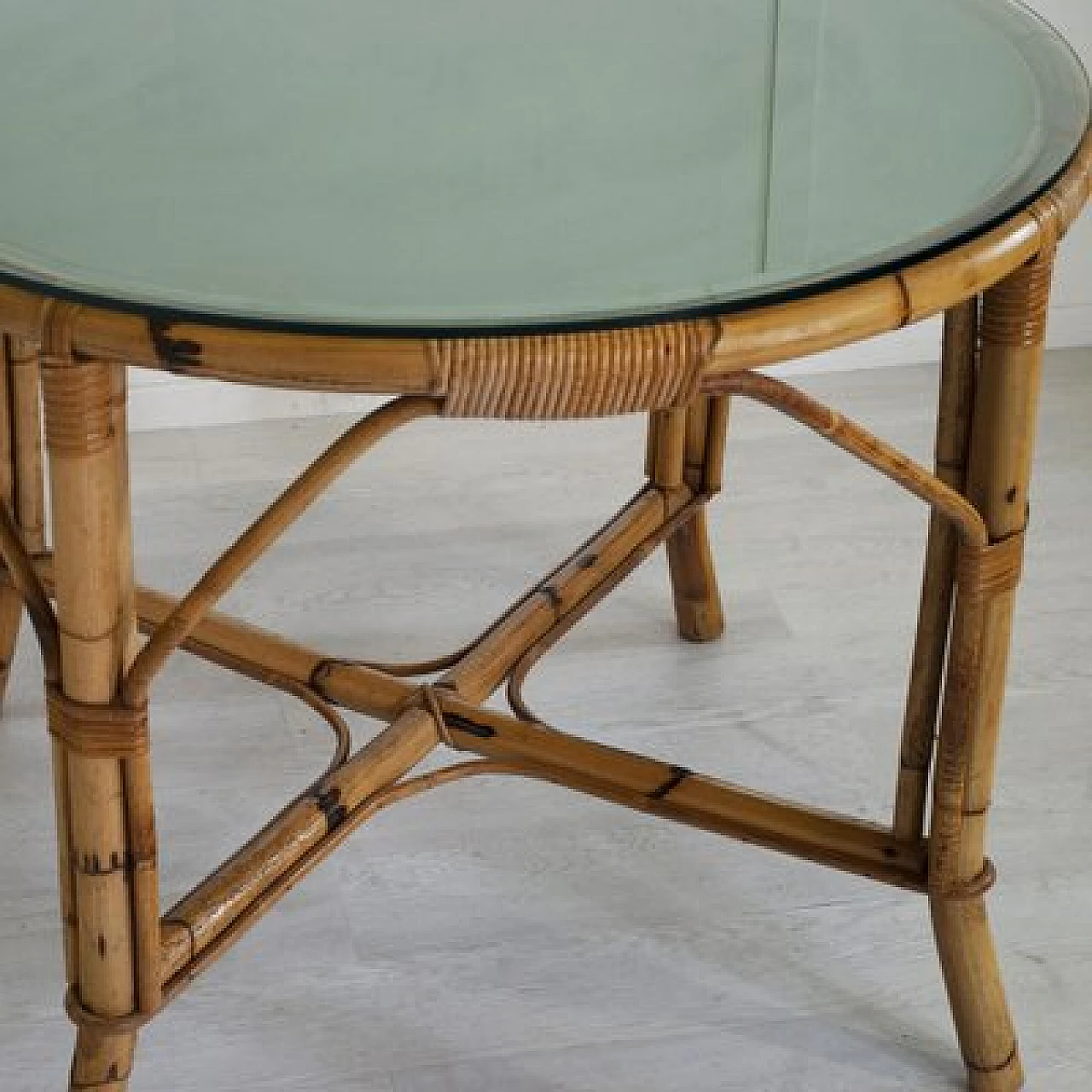 Bamboo table with glass top, 1960s 6