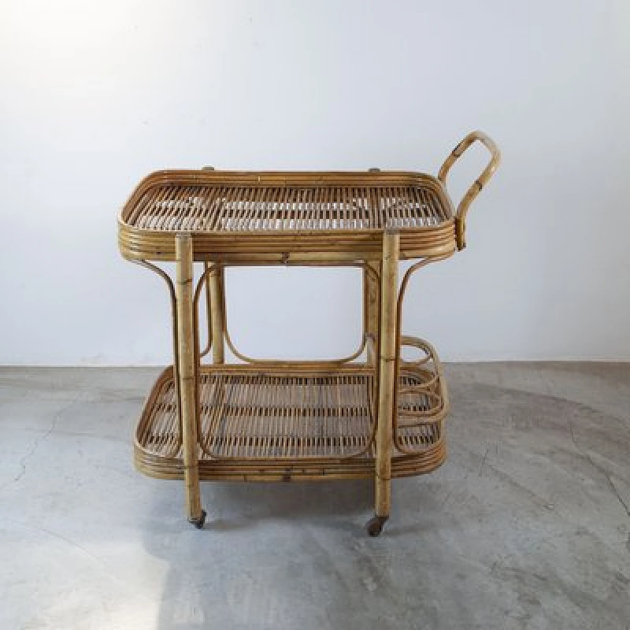 Bamboo and cane bar trolley in the style of Tito Agnoli, 1960s 4