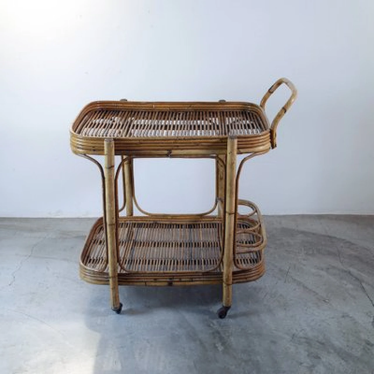 Bamboo and cane bar trolley in the style of Tito Agnoli, 1960s 5