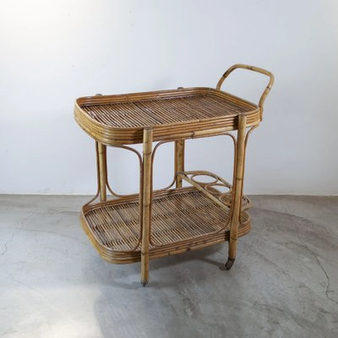 Bamboo and cane bar trolley in the style of Tito Agnoli, 1960s 6