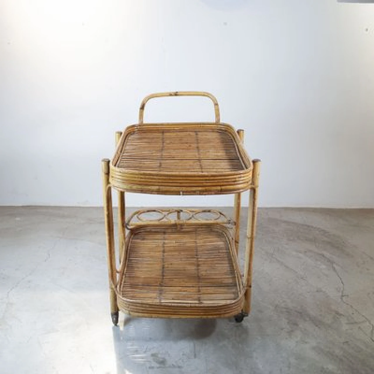 Bamboo and cane bar trolley in the style of Tito Agnoli, 1960s 7