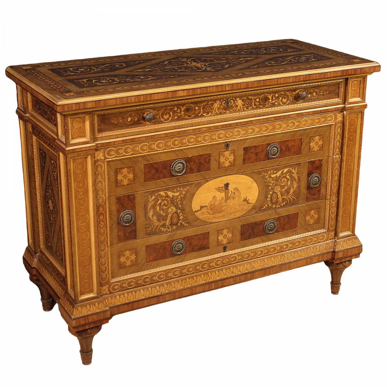 Inlaid Louis XVI-style chest of drawers, 1960s 13