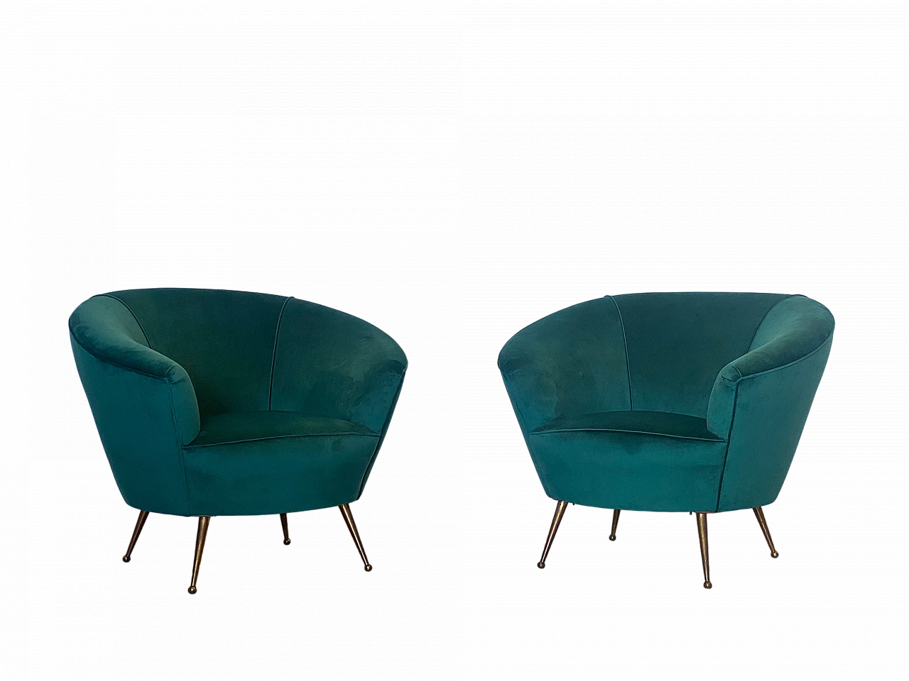 Pair of armchairs in green velvet & brass feet by ISA Bergamo, 1950s 20