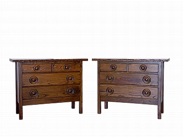 Pair of oak dresser with 4 drawers, 1960s