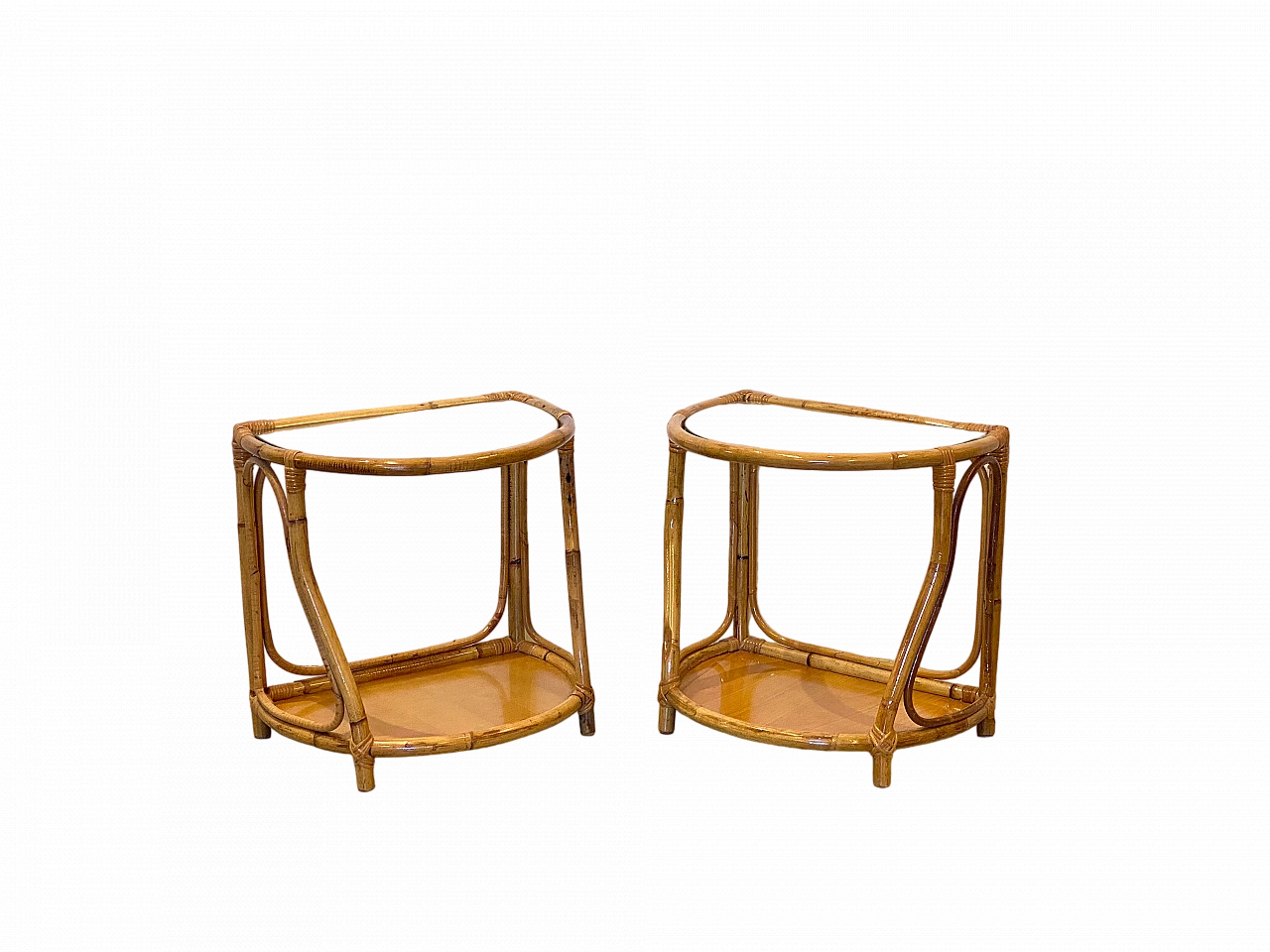 Pair of bamboo bedside tables with glass tops, 1970s 10