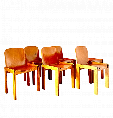 6 Dining chairs in walnut & cherry by Tobia Scarpa for Molteni, 1970s