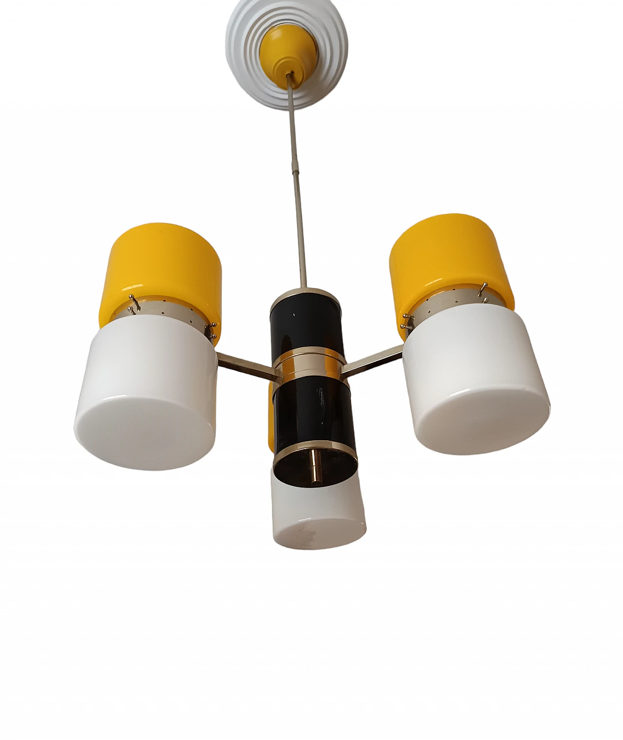 3-Light chandelier in yellow metal & glass, 1970s 2